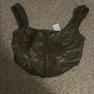 Women’s Brown Leather Tank Crop Top from Windsor